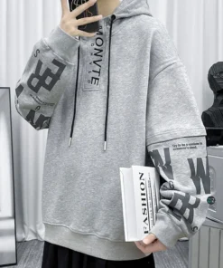Men's and Women's Loose-fit Hoodie - Letter Casual Oversize Hoodie Light Grey