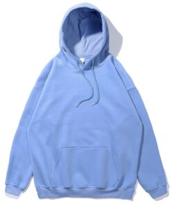 Basic Hoodie, Minimalist Loose Fit Plain Hooded Hoodie Blue